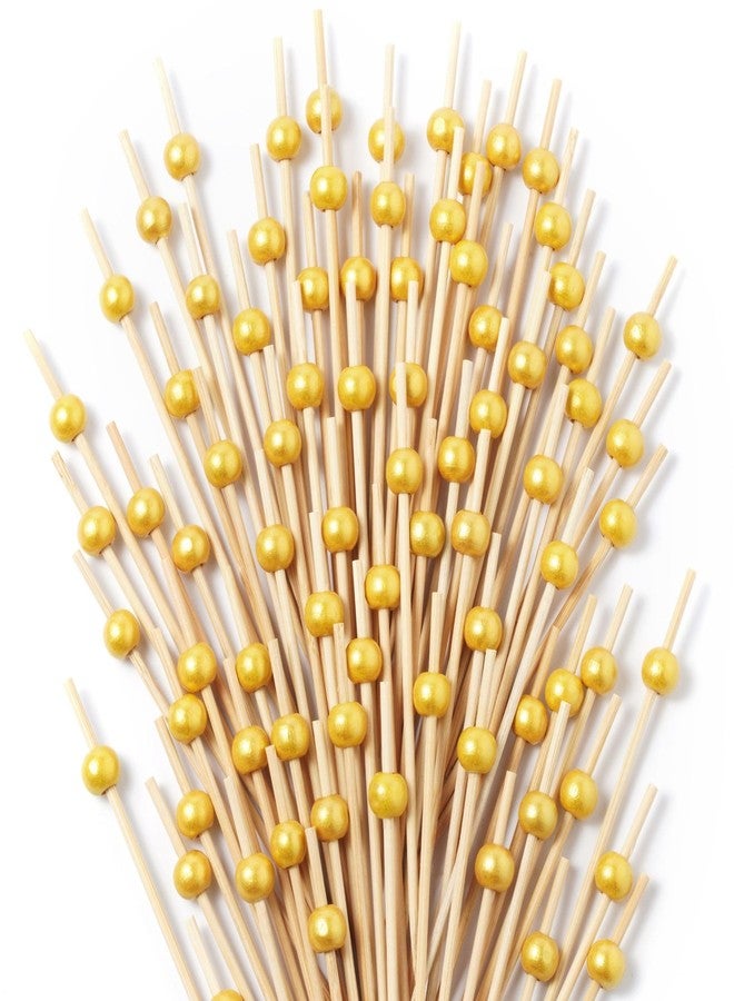 CATIFLIN 300PCS Gold Pearl Cocktail Picks, 4.7" Bamboo Toothpicks for Appetizers, Fancy Food Sticks for Party, Wedding, Charcuterie, Fruit, Dessert, Drinks, Buffet Decor - Image 1